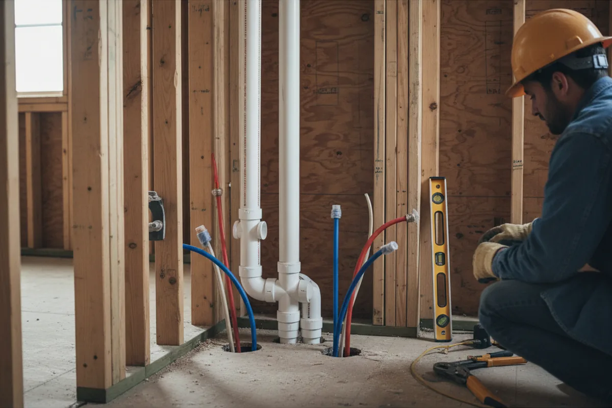 Drain and supply rough-in during Leak Detection in Roslindale